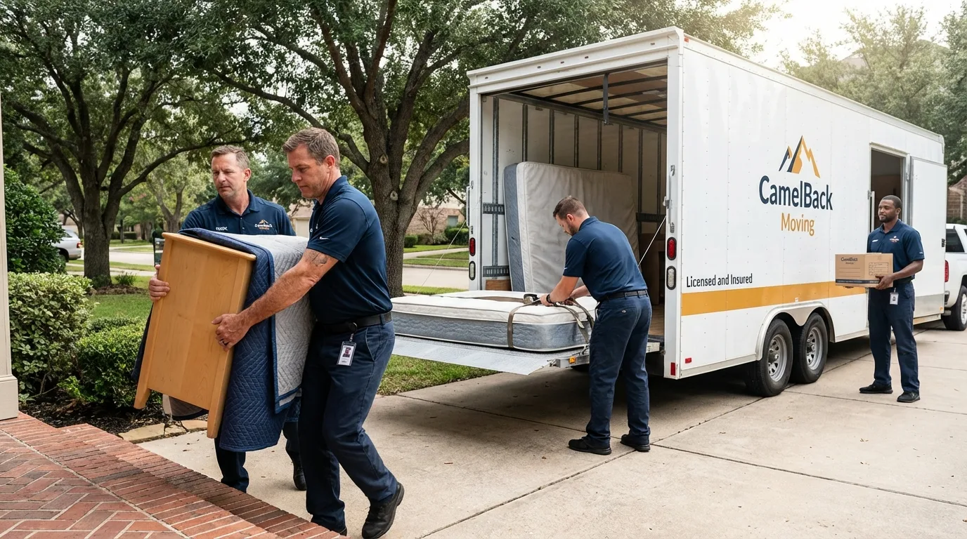 Crew loading residential truck for cross-state move from Red Hook, NY