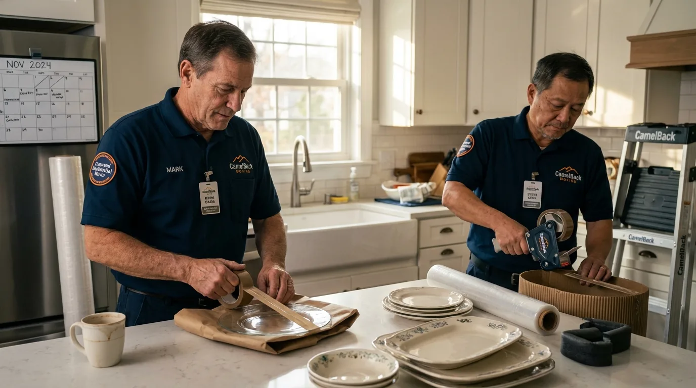 Professional crew packing kitchen dishware in Red Hook, NY